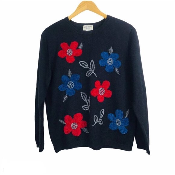 Alfred Dunner Vintage Embroidered knit Floral Coastal Grandma Sweater size L - Picture 1 of 9